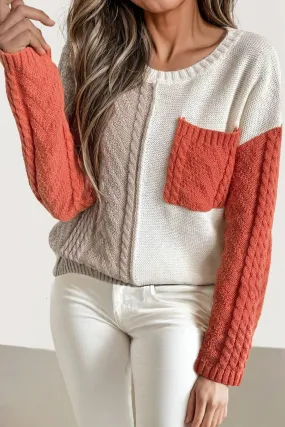 Colorblock Chest Pocket Drop Shoulder Sweater