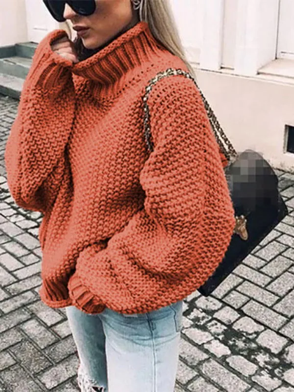 Colorful Bat-sleeve Thick-needle Turtleneck Sweaters