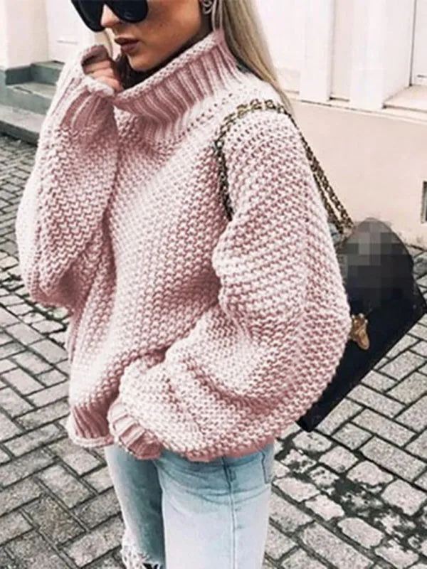 Colorful Bat-sleeve Thick-needle Turtleneck Sweaters