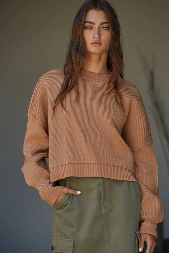 Cotton Acrylic Ribbed Knit Sweater