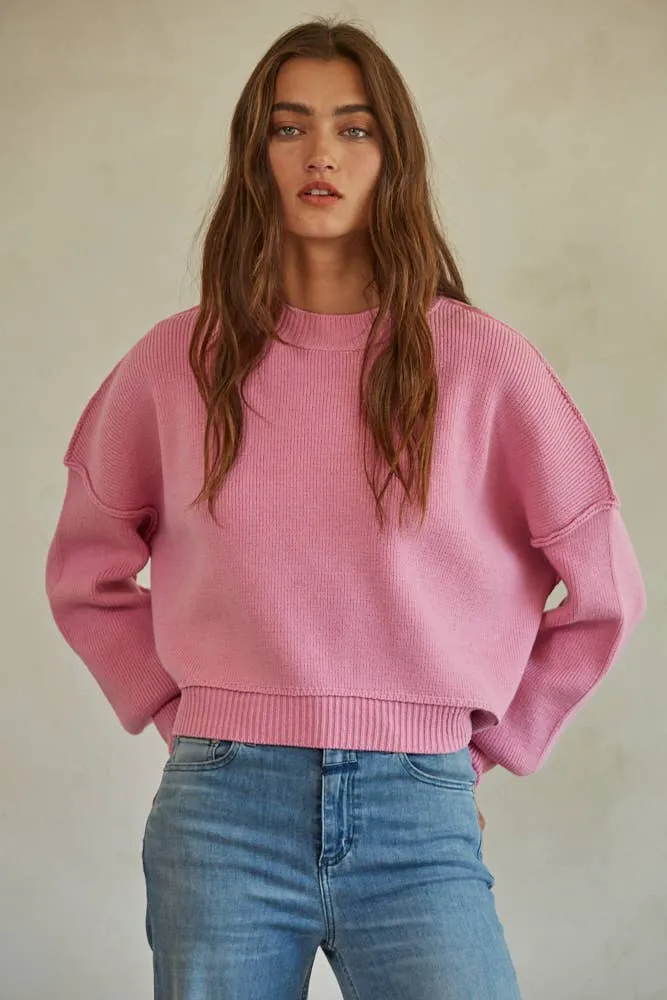 Cotton Acrylic Ribbed Knit Sweater