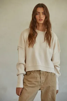 Cotton Acrylic Ribbed Knit Sweater