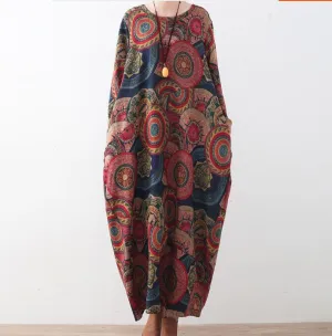 Cotton Floral Loose Cotton Knit Long Dresses Plus Size AMT962328