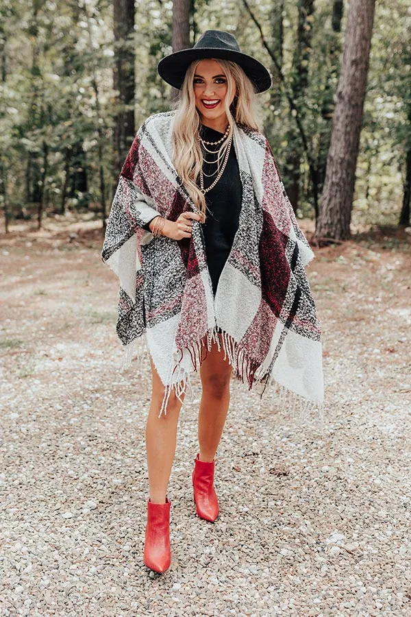 Cozy Up Fireside Plaid Poncho In Red