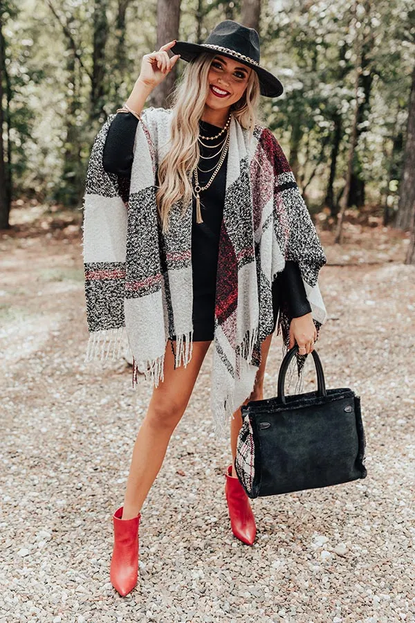 Cozy Up Fireside Plaid Poncho In Red