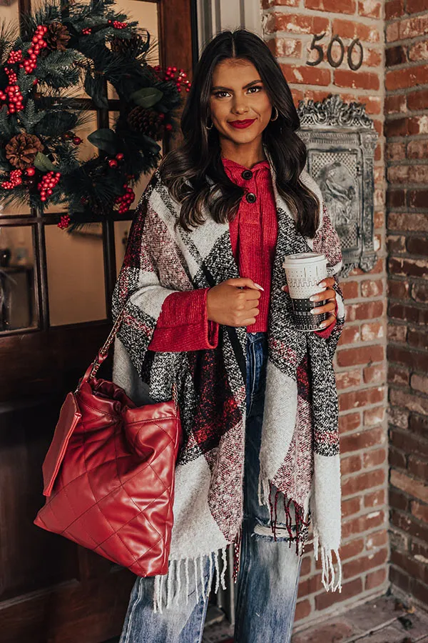 Cozy Up Fireside Plaid Poncho In Red