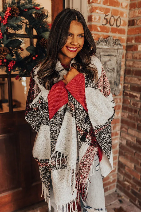 Cozy Up Fireside Plaid Poncho In Red