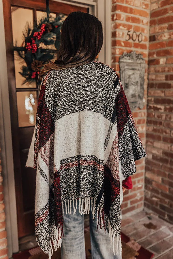 Cozy Up Fireside Plaid Poncho In Red