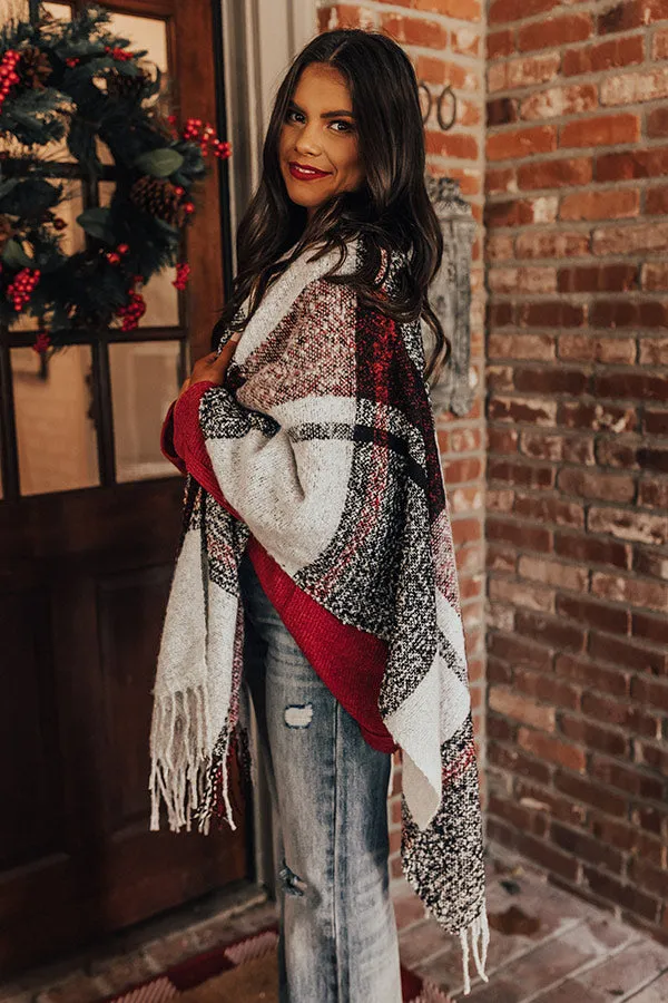 Cozy Up Fireside Plaid Poncho In Red