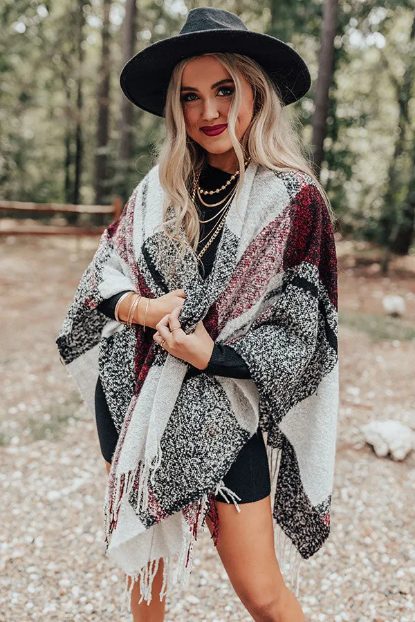 Cozy Up Fireside Plaid Poncho In Red