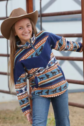 Cruel Girl Girls Aztec Horse Print Polar Fleece Pullover - Navy - CWK8640002- On Sale