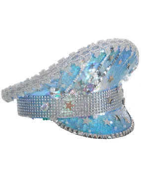 Deluxe Ice Blue Jewelled Festival Hat with Stars and Pearls