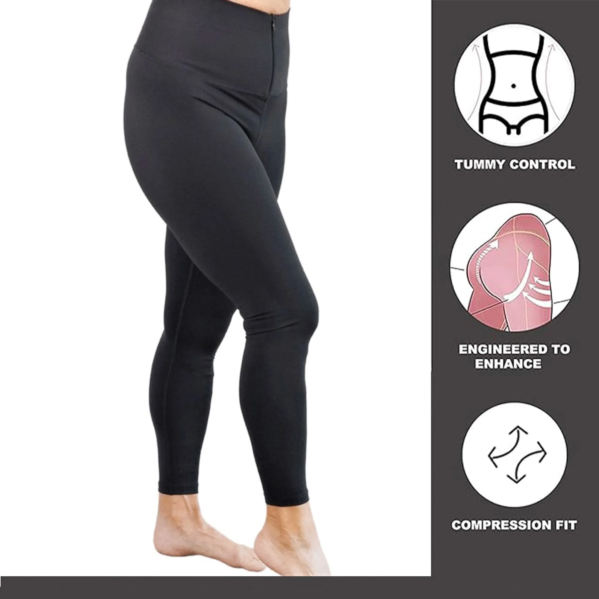 Denise Austin's "Zip Up Your Abs" High Waist Zipper Yoga Leggings - Perfect for women’s