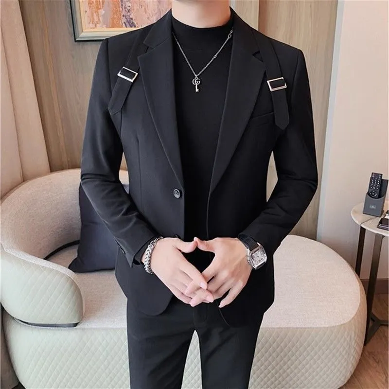 Design Strap Casual Men's Slim Jacket