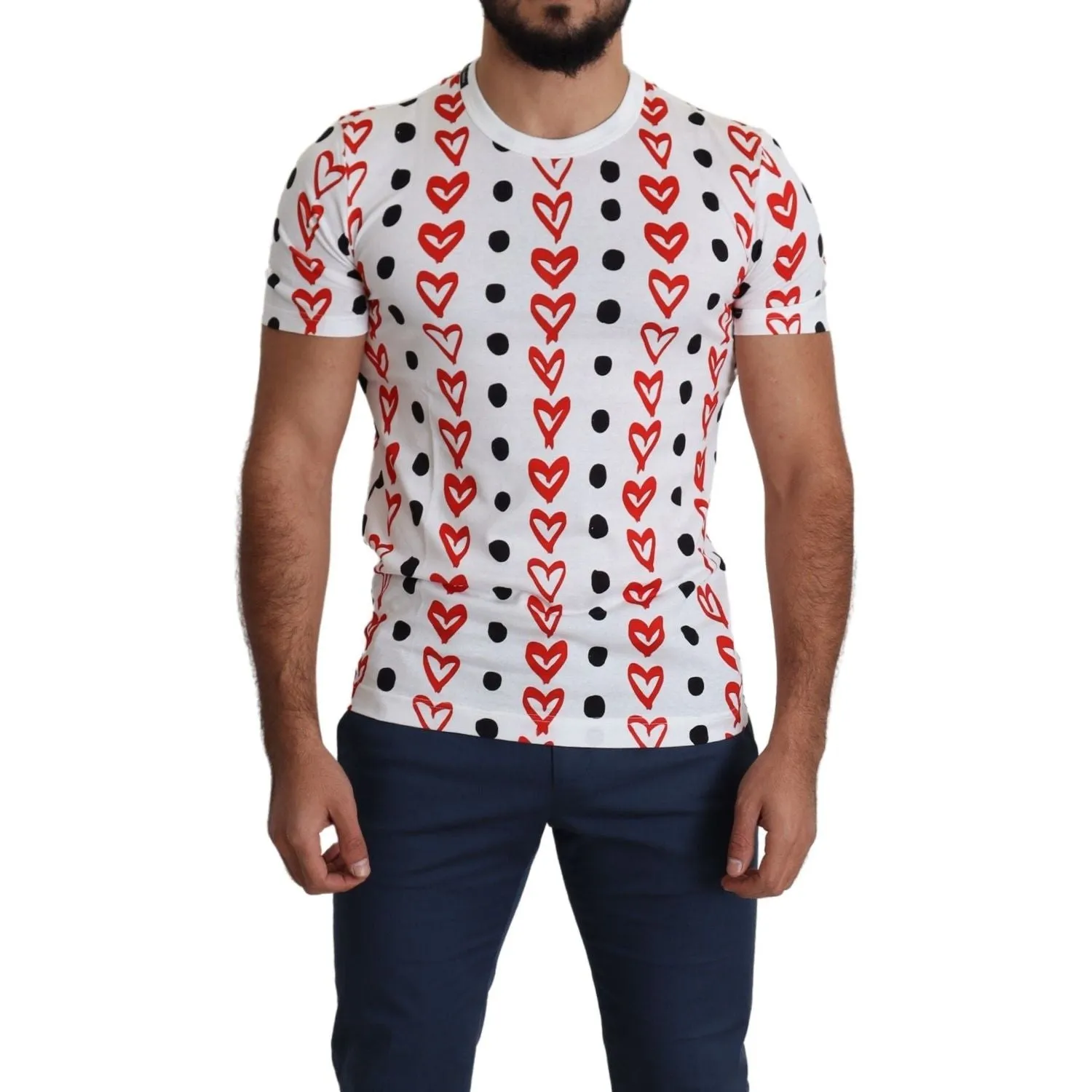 Dolce & Gabbana Chic White Cotton Tee with Heart Print