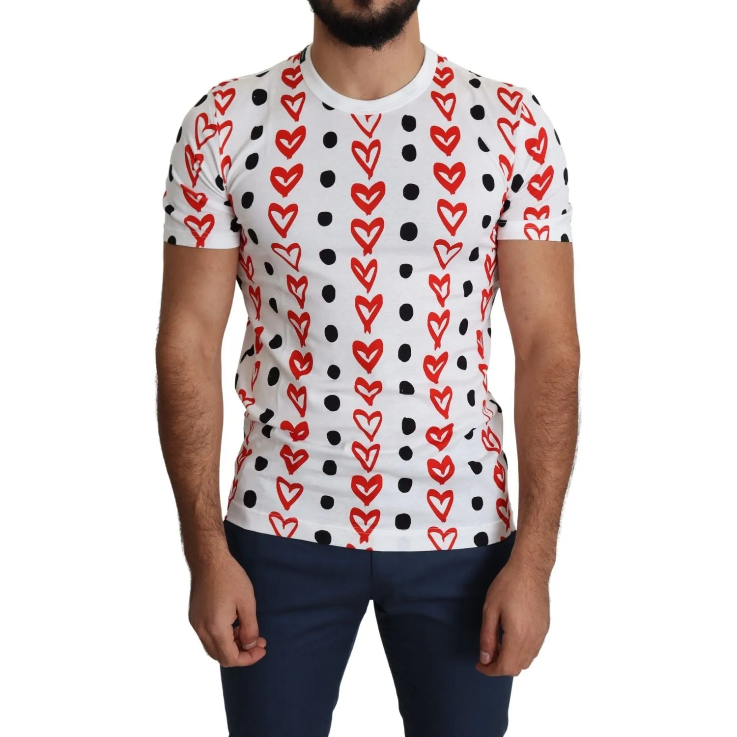 Dolce & Gabbana Chic White Cotton Tee with Heart Print