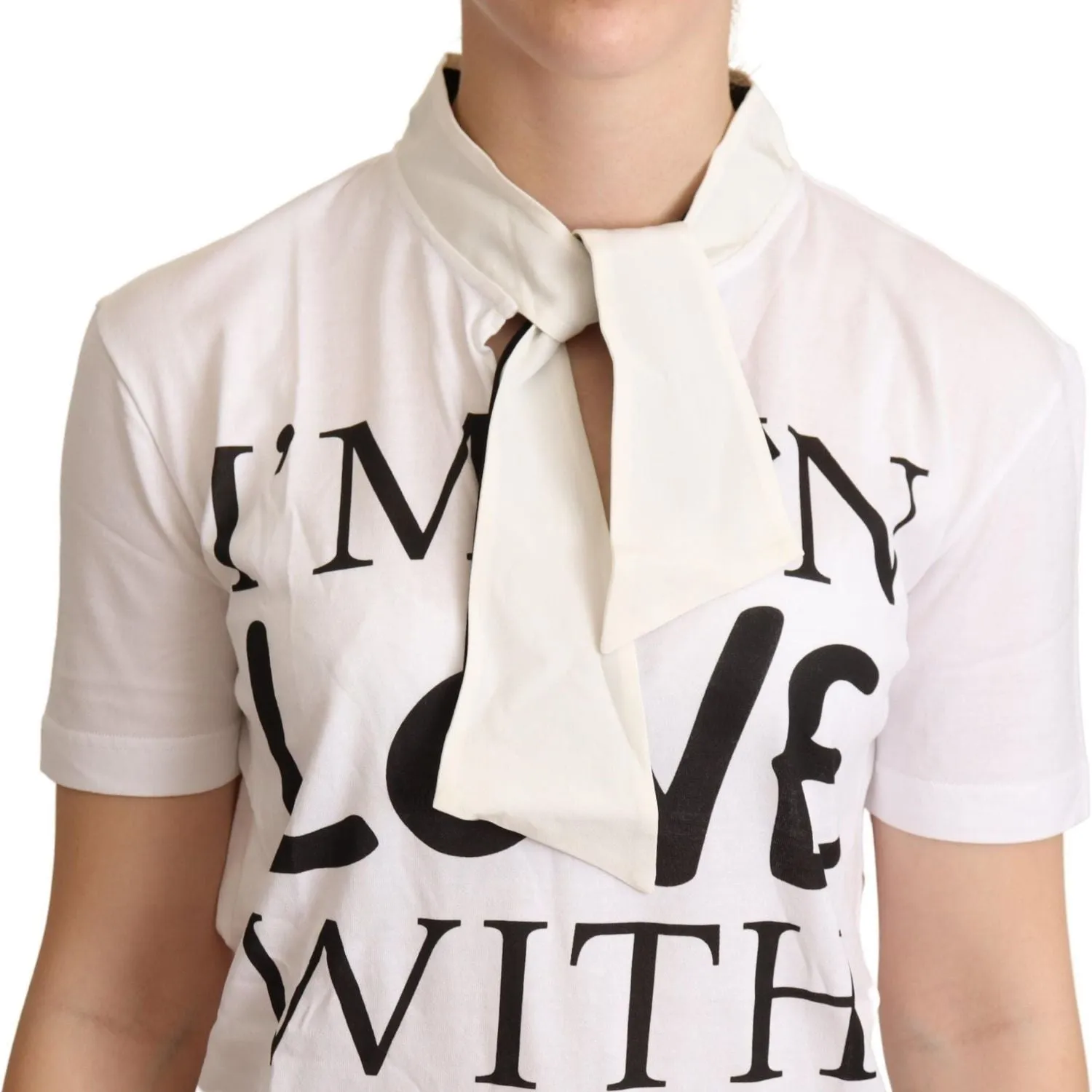 Dolce & Gabbana Chic White Love Motif Silk-Blend Tee