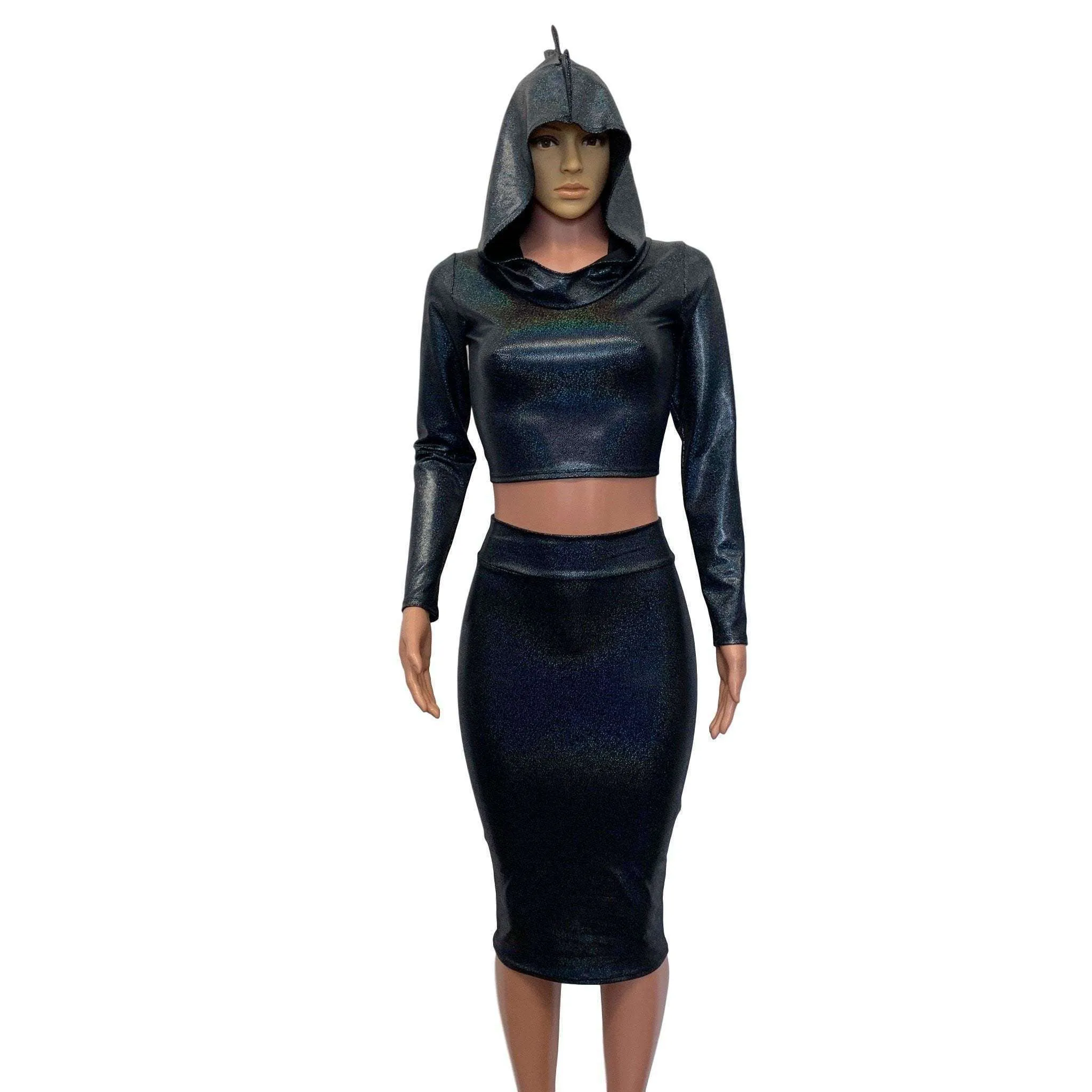 Dragon Costume - Black Holographic Hoodie & Skirt