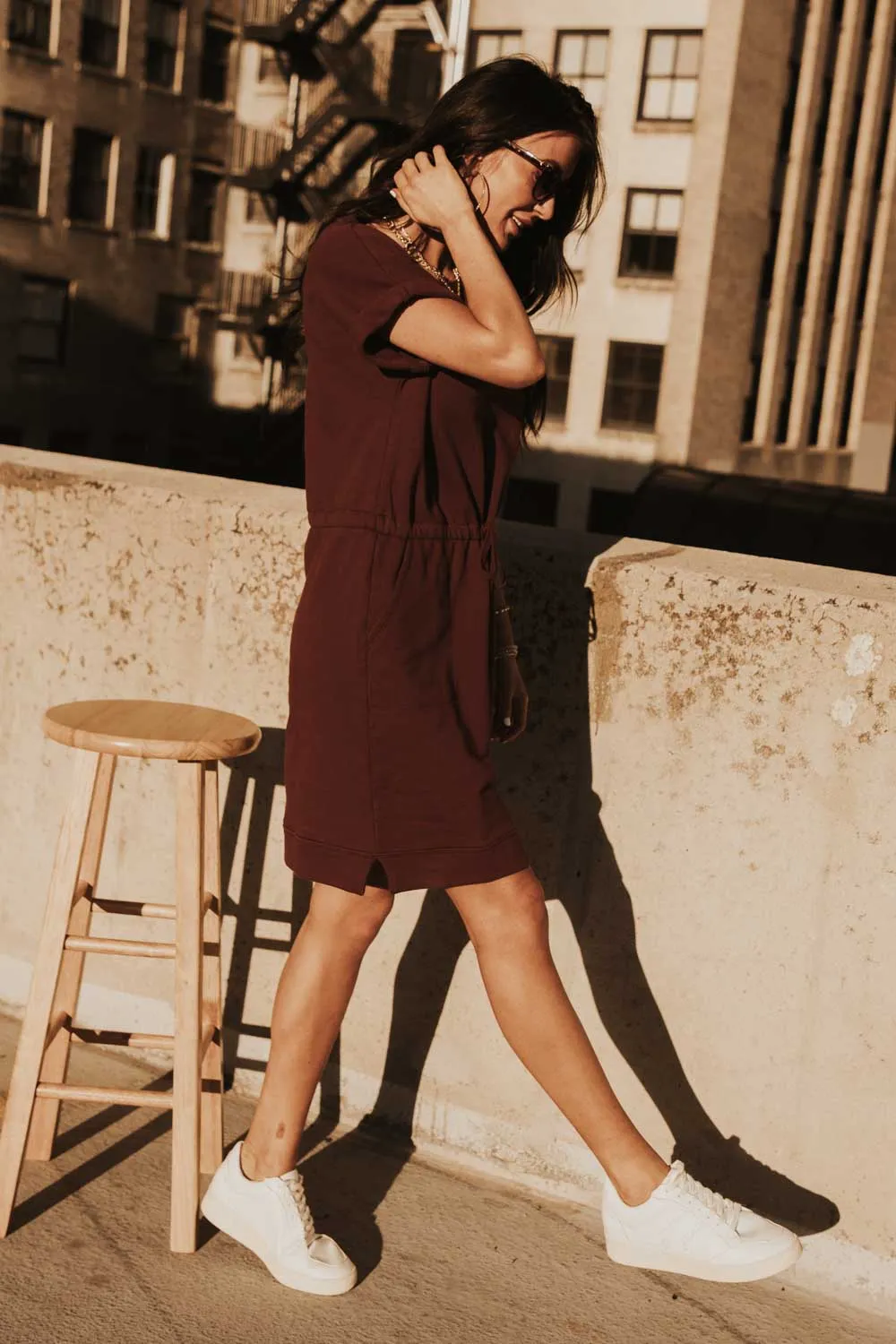 Drawstring Sport Dress in Burgundy