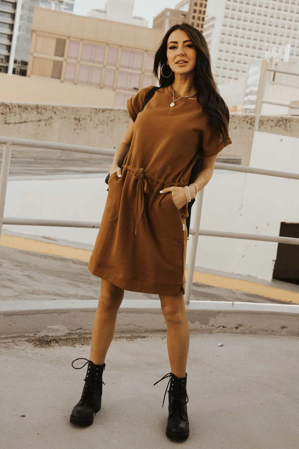 Drawstring Sport Dress in Camel