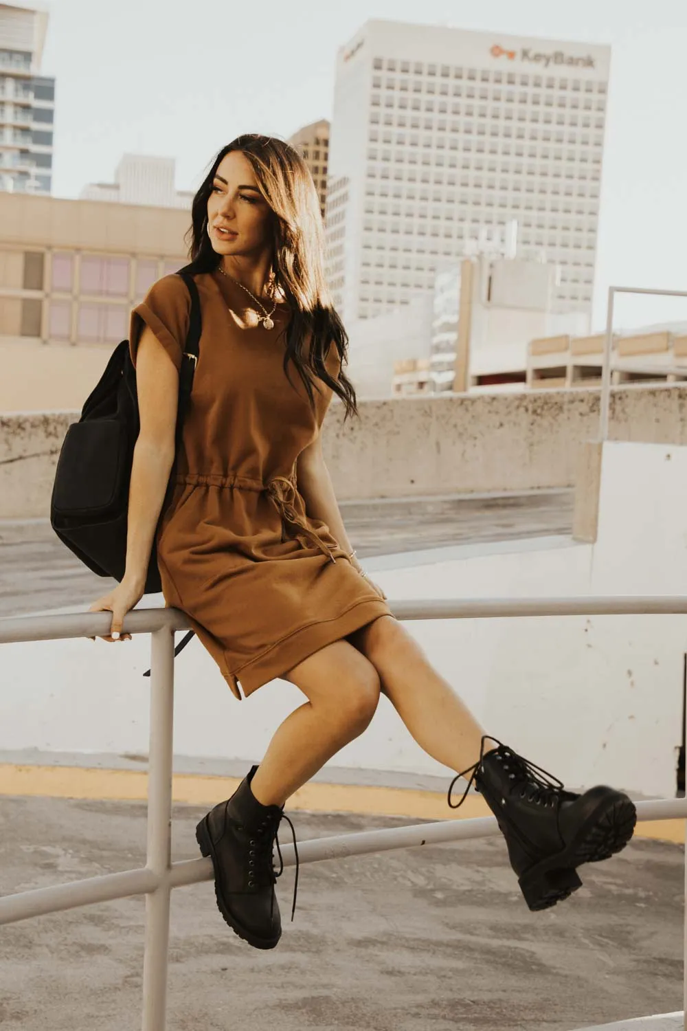 Drawstring Sport Dress in Camel