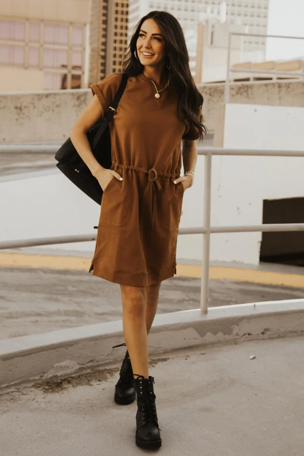 Drawstring Sport Dress in Camel