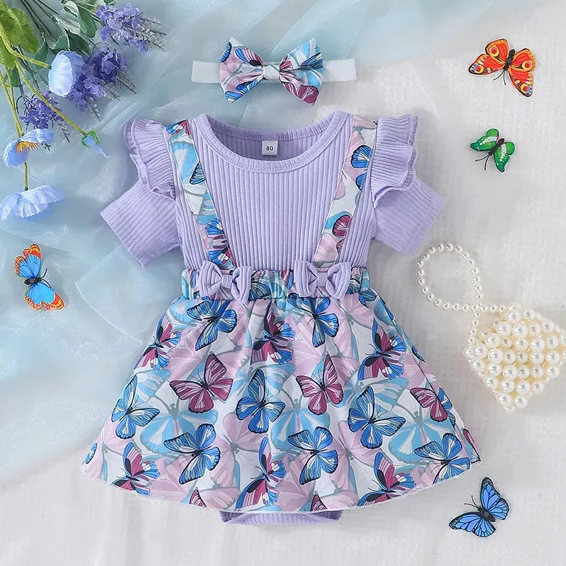 Dress For Kids 3 to 18 Months Short Sleeve Purple butterfly Princess Formal Romper Dresses Ootd For Newborn Baby Girl