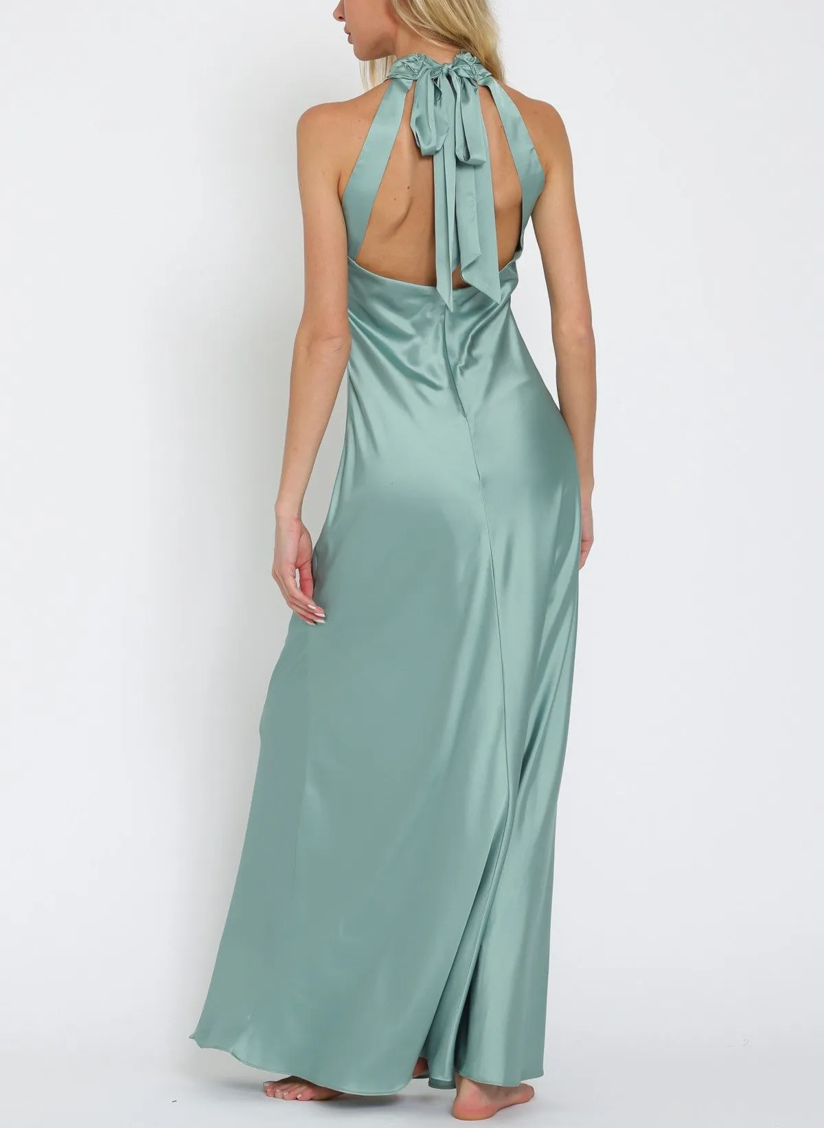 Dress to Impress Sleeveless Satin Halter-Neck Maxi Dress