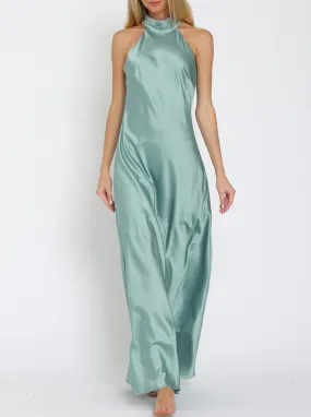 Dress to Impress Sleeveless Satin Halter-Neck Maxi Dress