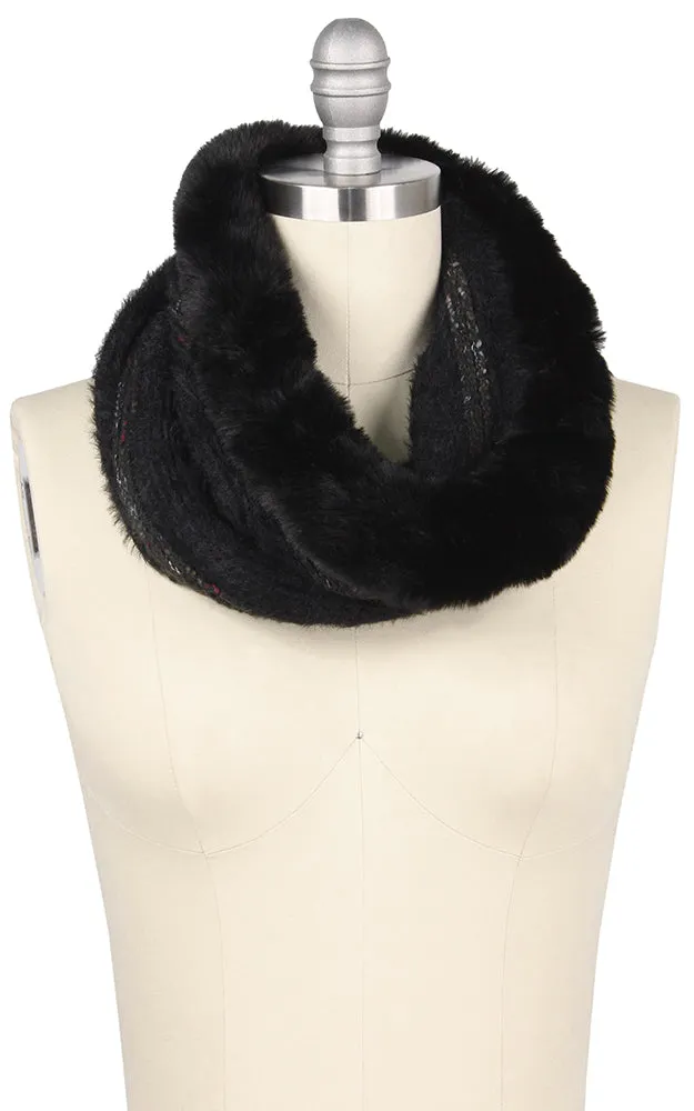 EAN9493 Fur Trim Furry Knit Tube Scarf