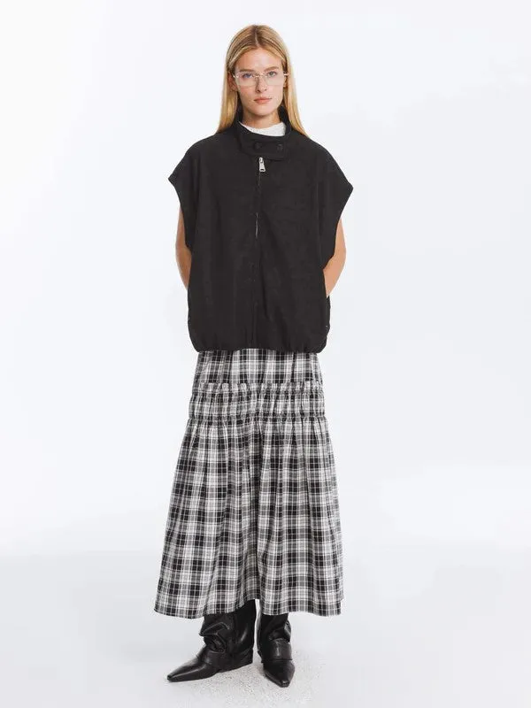 Elastic Draw String High Waist Checked Skirt in Black