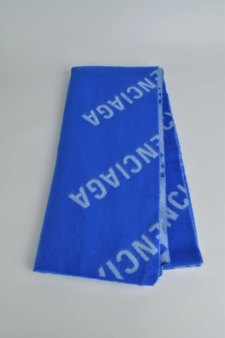 Electric Blue Logo-Knit Wool Scarf