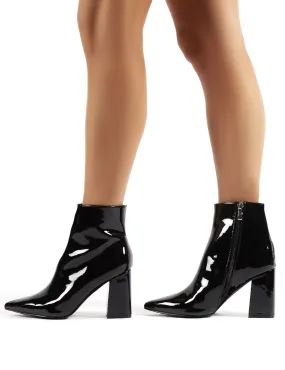 Empire Wide Fit Black Patent Pointed Toe Ankle Boots