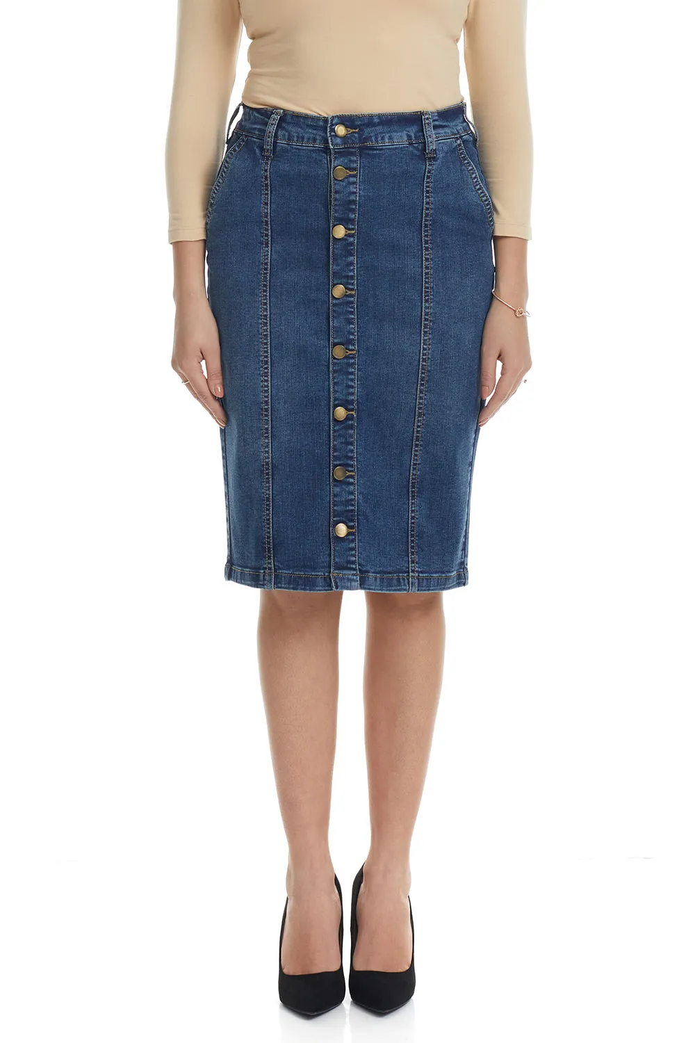 Esteez MONTREAL Denim Skirt - Below the Knee Jean Skirt BLUE