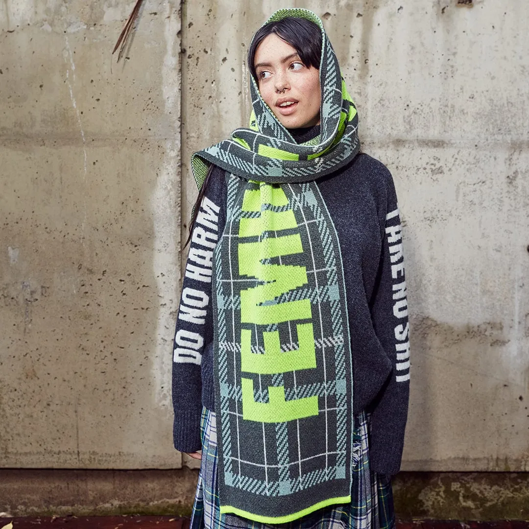 Feminist Killjoy Scarf in Seaweed & Neon Yellow