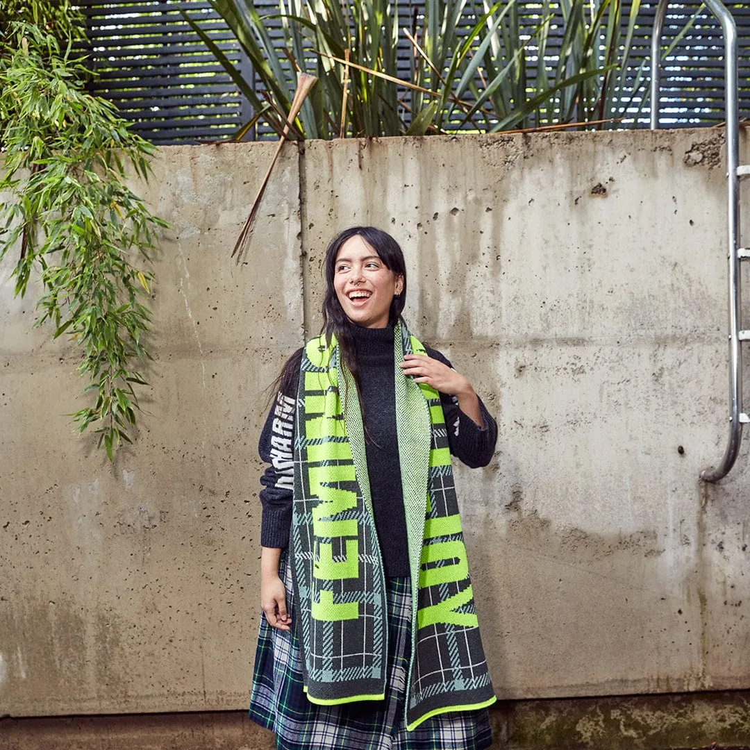 Feminist Killjoy Scarf in Seaweed & Neon Yellow