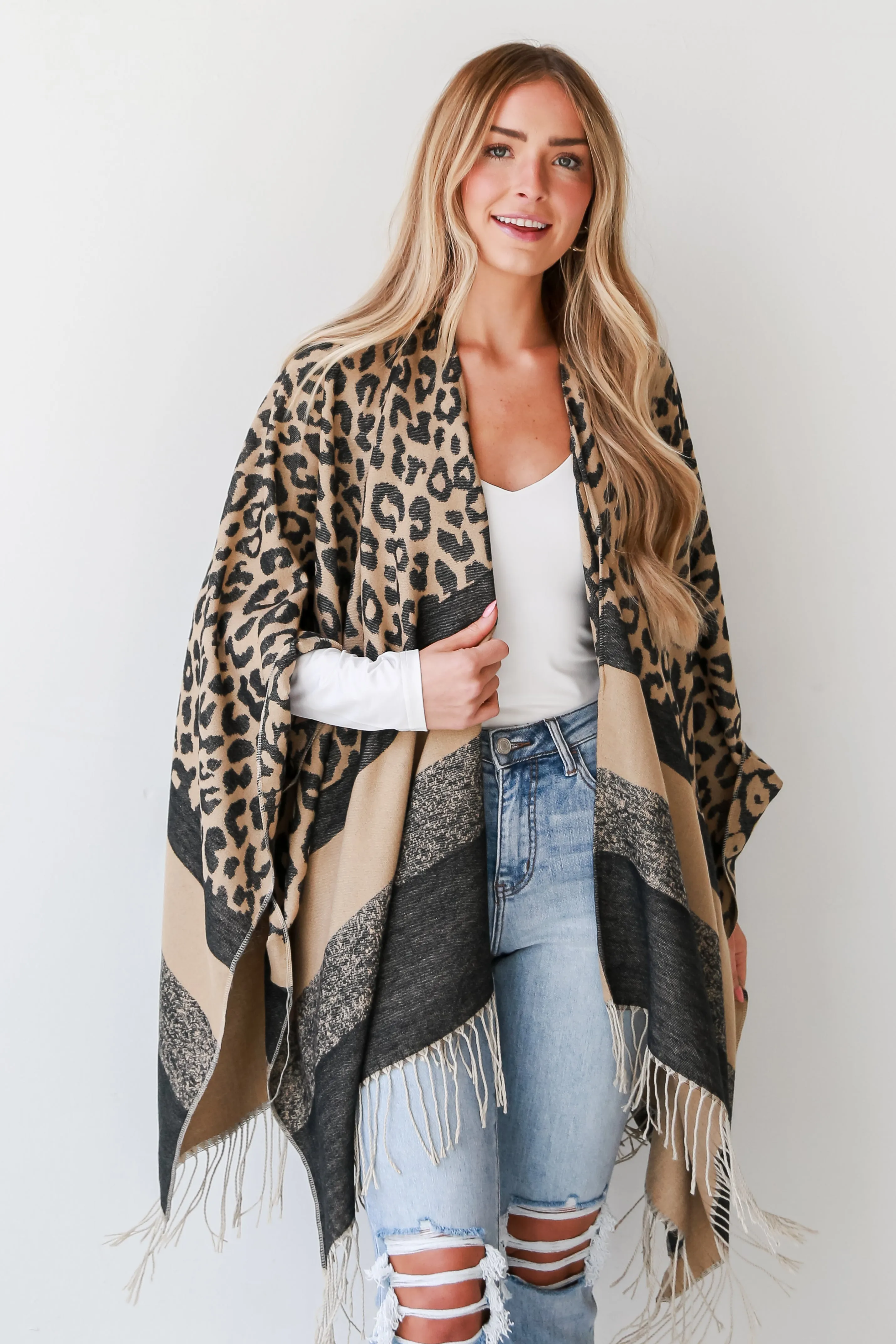 FINAL SALE - Layer Lover Brown Leopard Fringe Shawl - DOORBUSTER