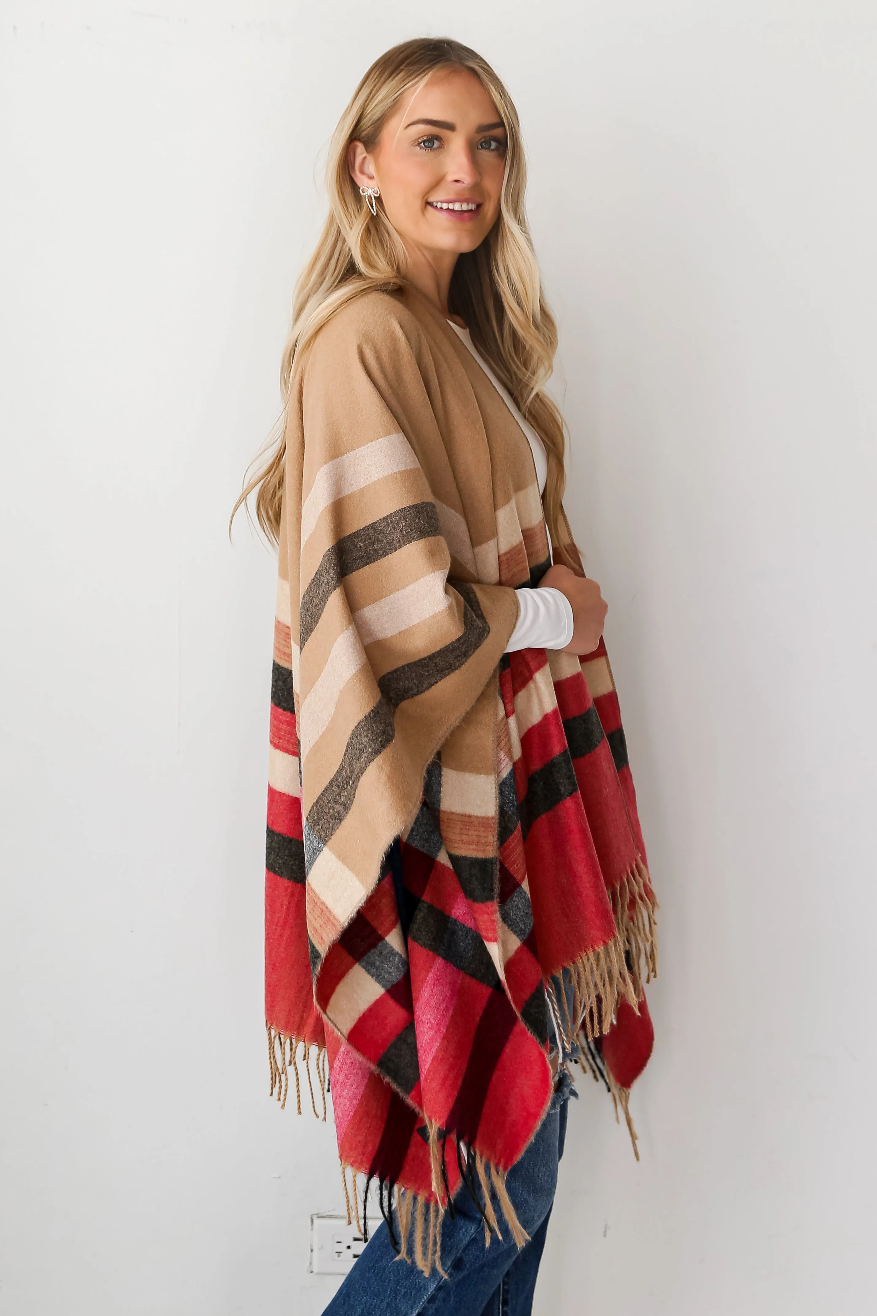 FINAL SALE - Most Wonderful Time Beige Plaid Fringe Shawl - DOORBUSTER