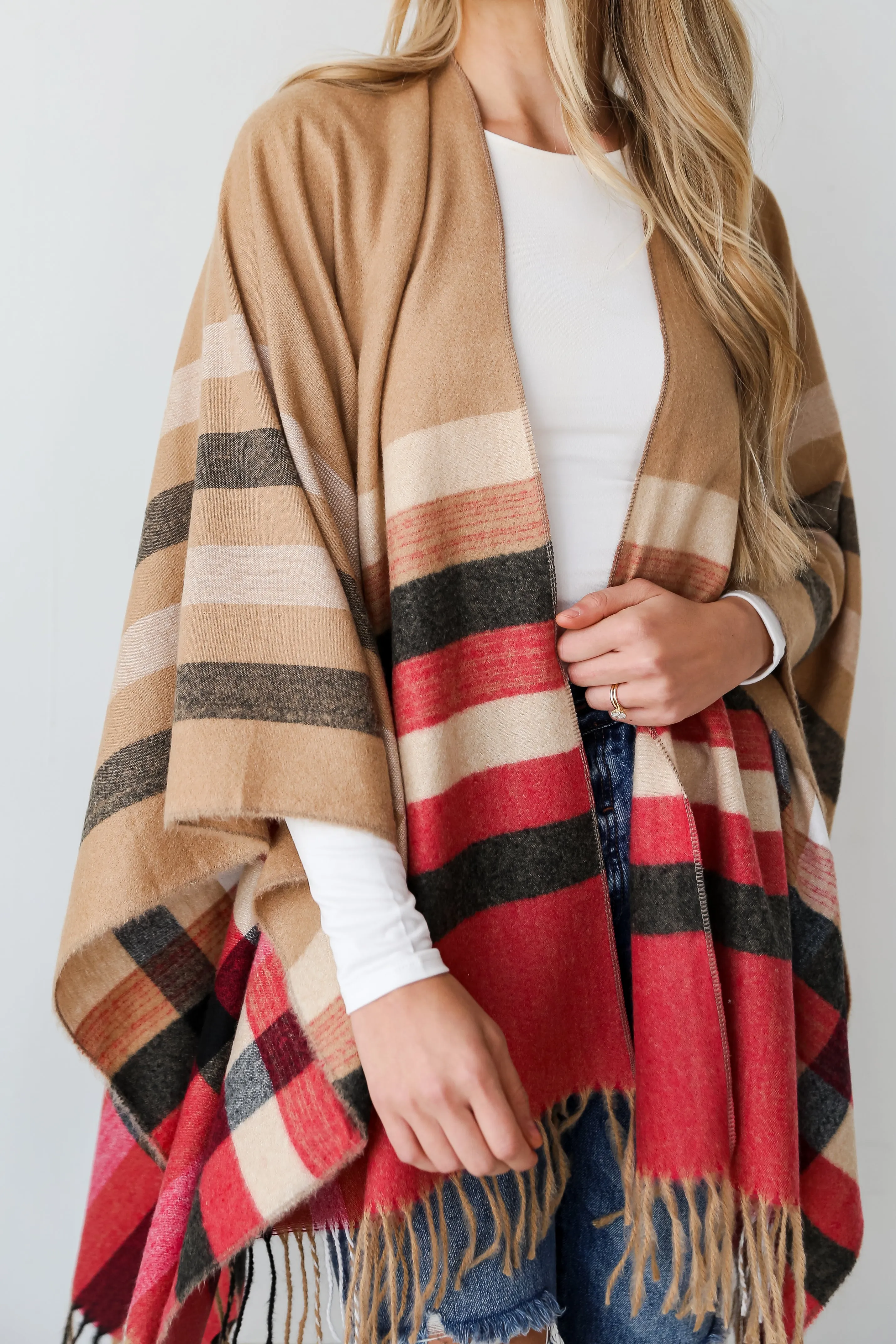 FINAL SALE - Most Wonderful Time Beige Plaid Fringe Shawl - DOORBUSTER