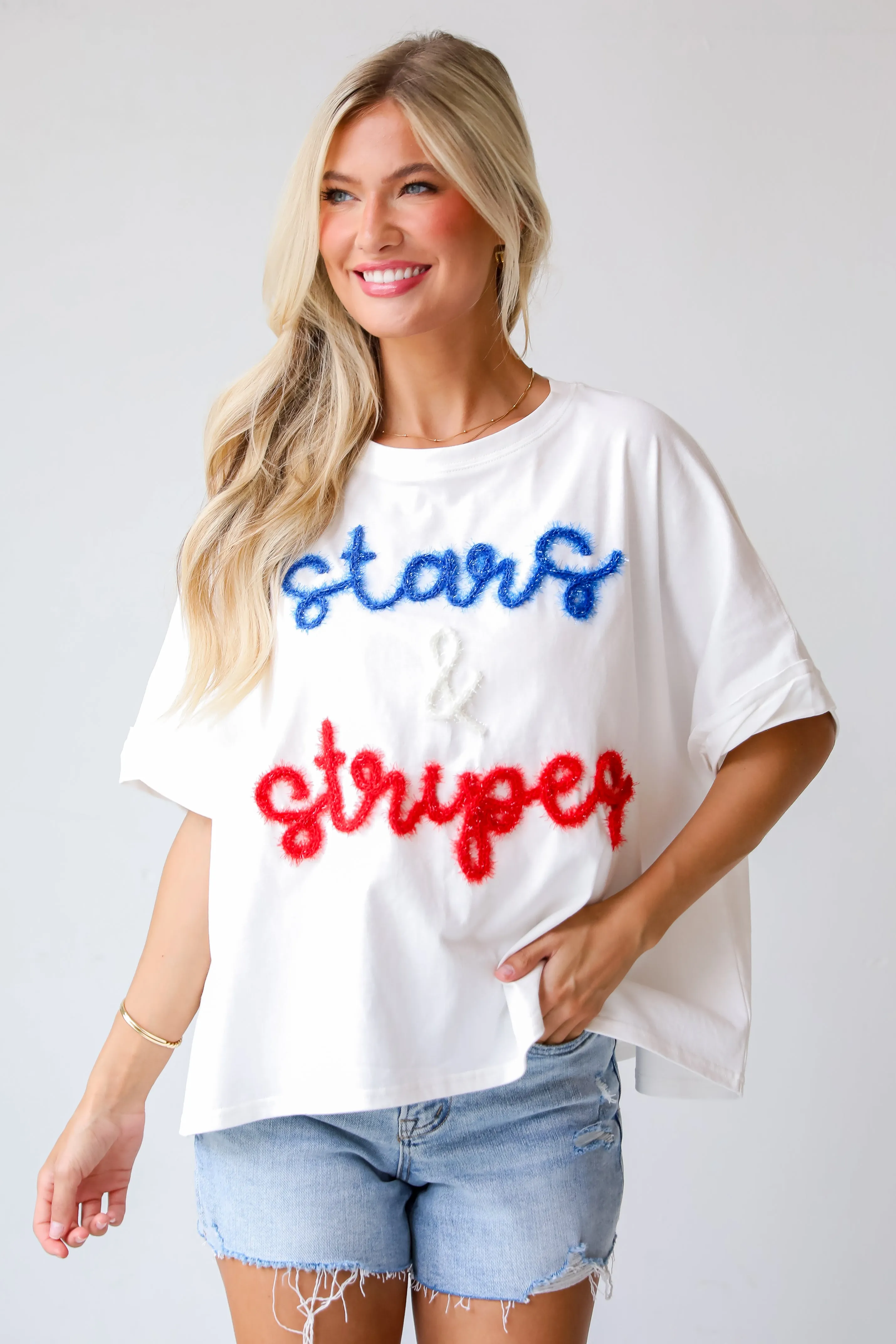 FINAL SALE - Stars & Stripes Metallic Letter Tee