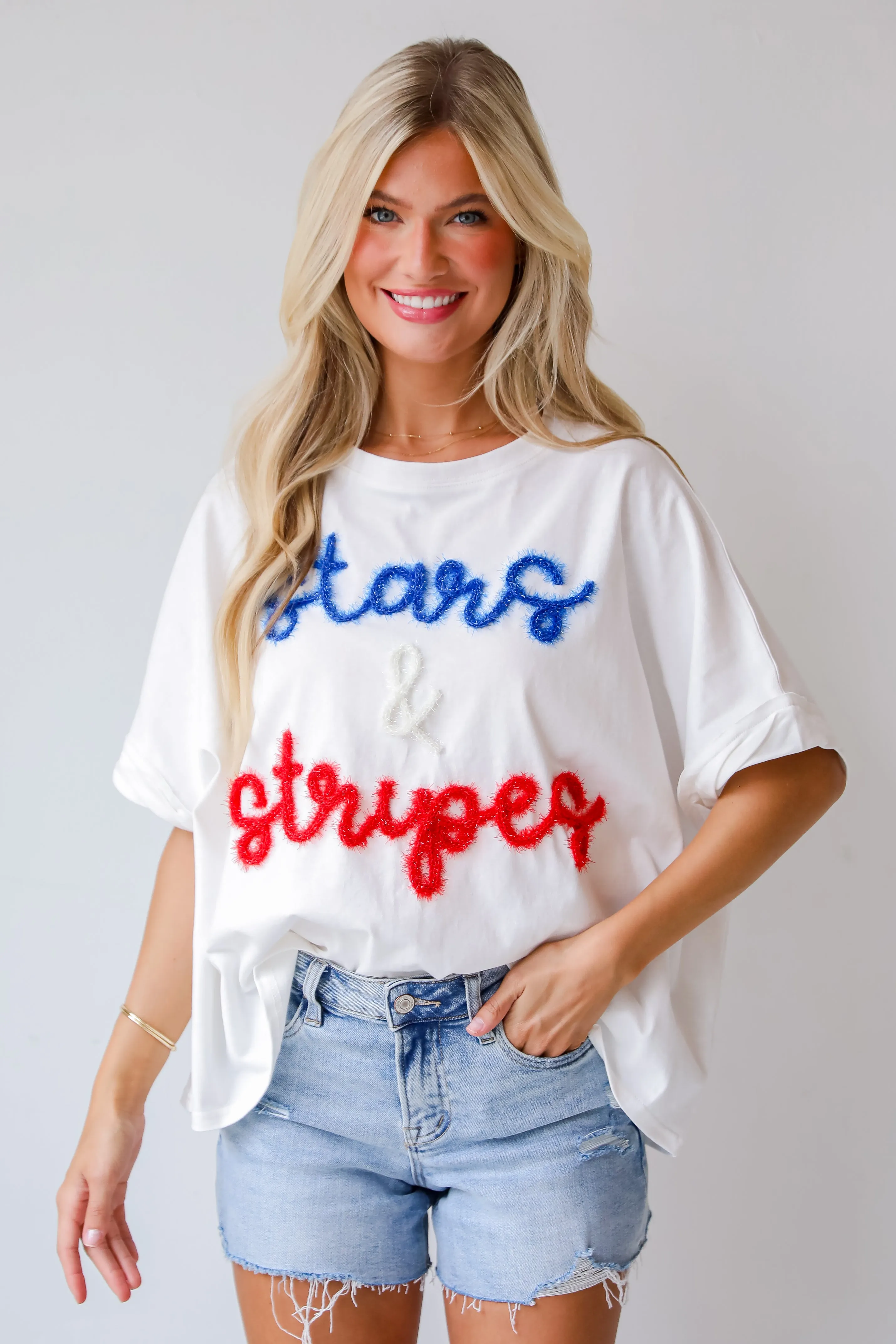 FINAL SALE - Stars & Stripes Metallic Letter Tee