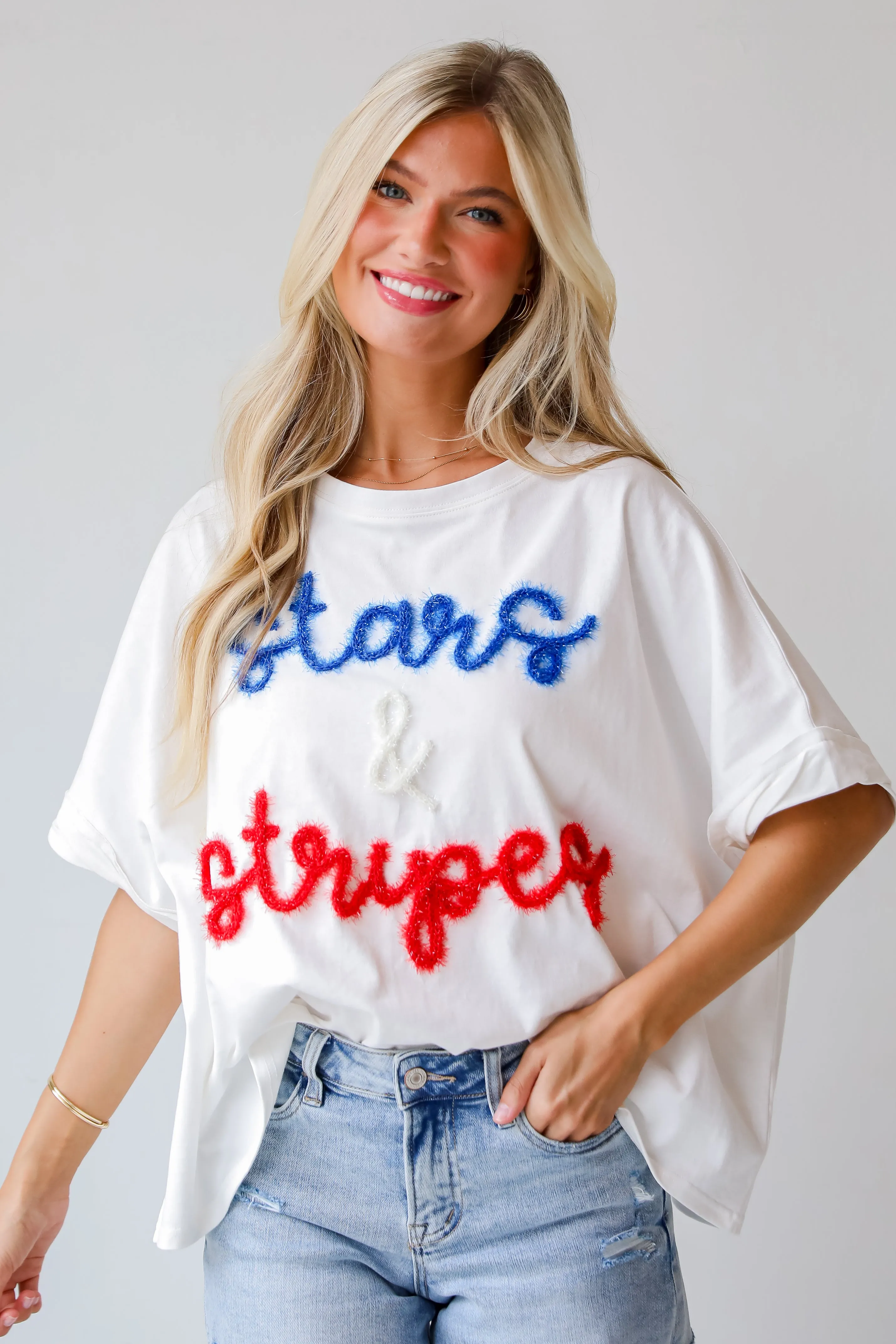 FINAL SALE - Stars & Stripes Metallic Letter Tee