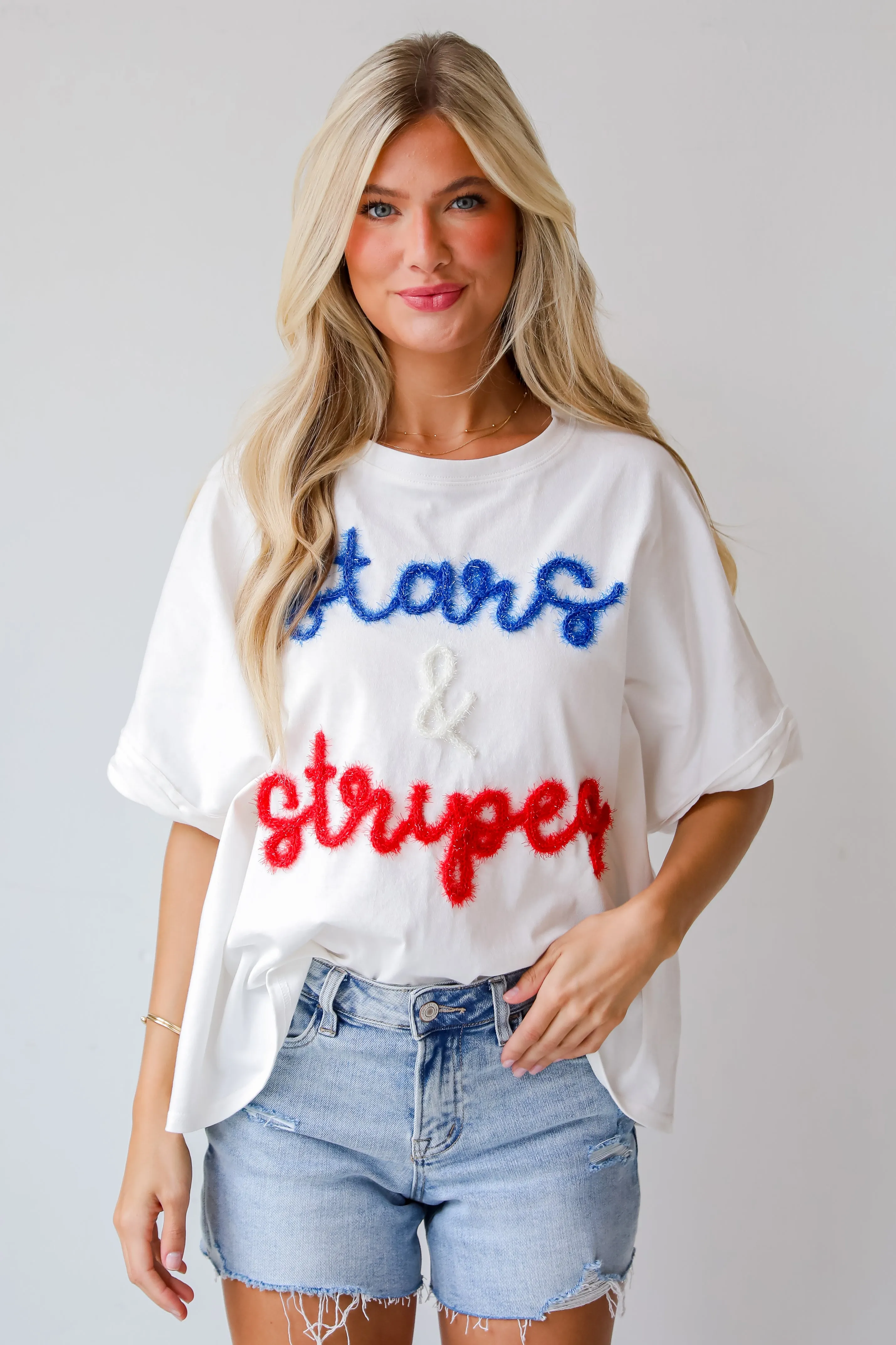 FINAL SALE - Stars & Stripes Metallic Letter Tee