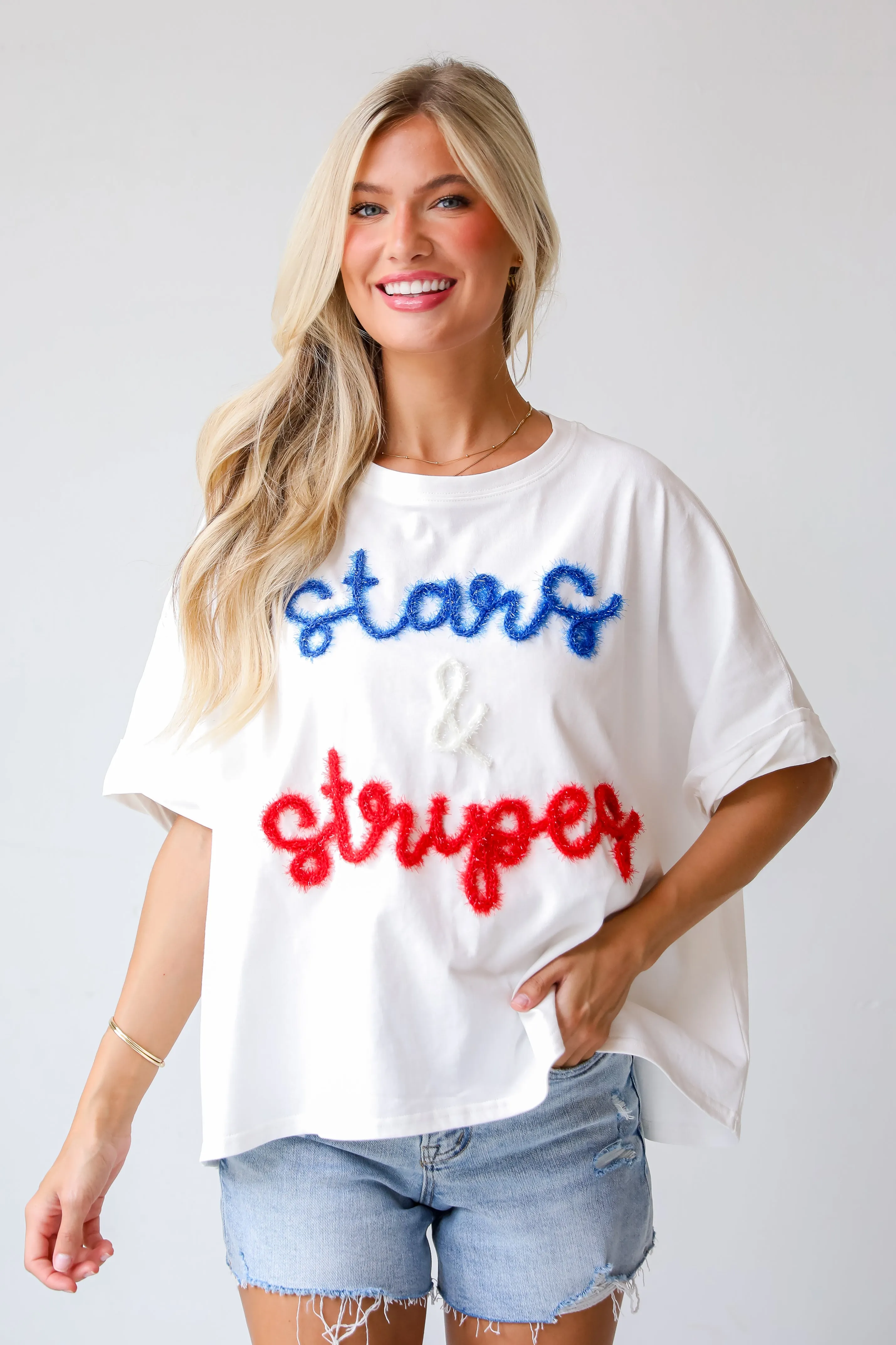 FINAL SALE - Stars & Stripes Metallic Letter Tee