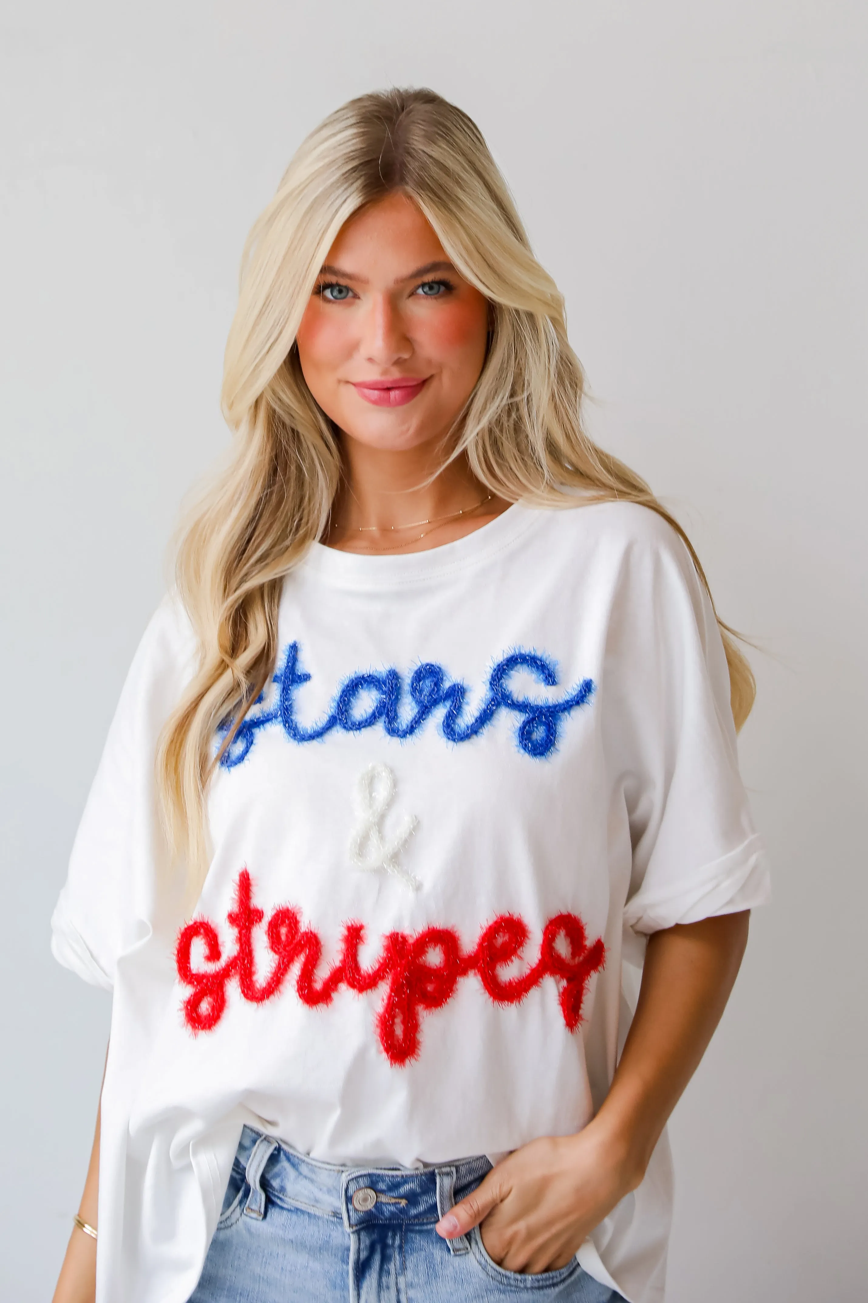 FINAL SALE - Stars & Stripes Metallic Letter Tee