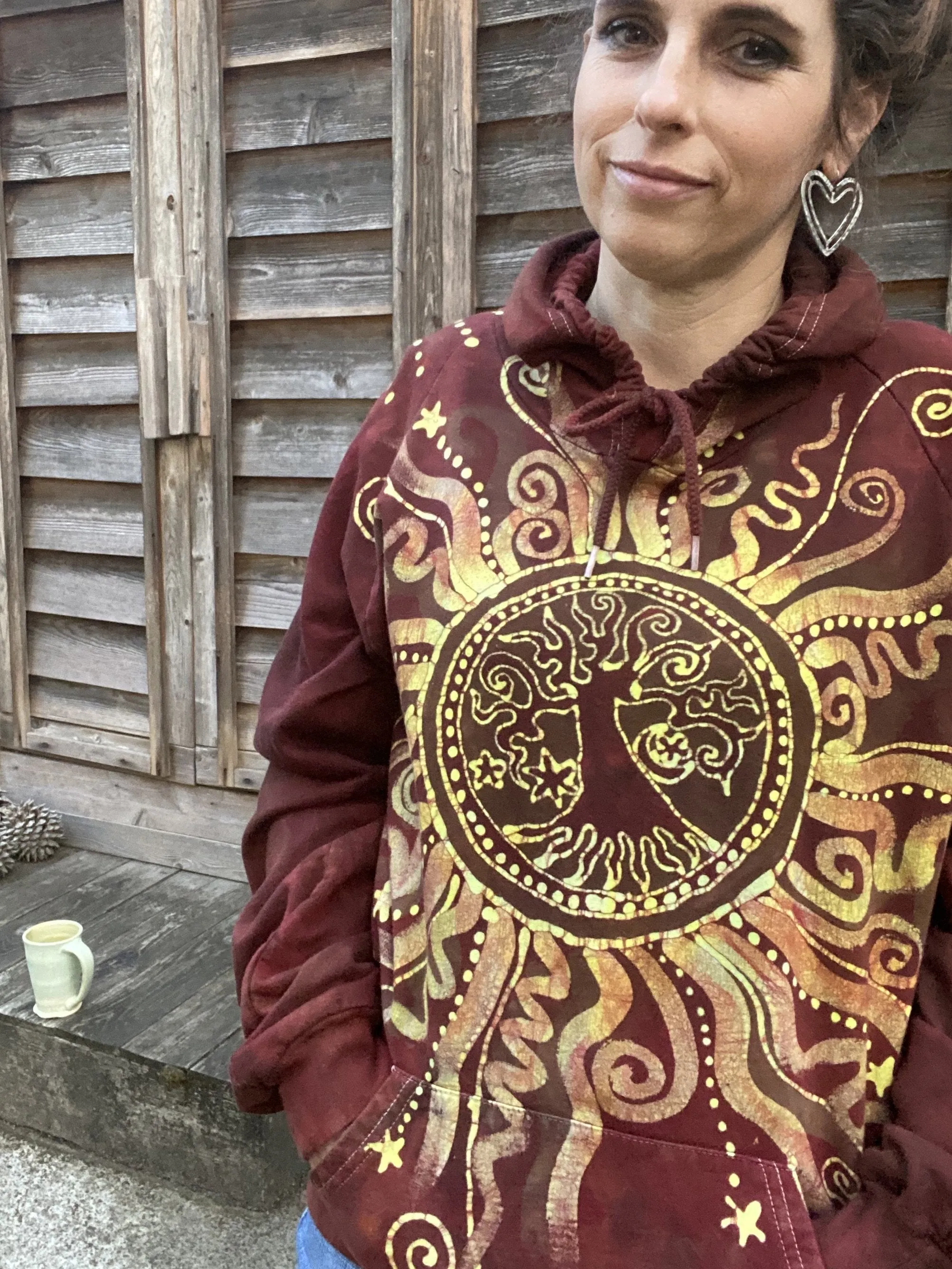 Fire On The Mountain Handcrafted Pullover Batik Hoodie - Organic Cotton - Size Large ONLY