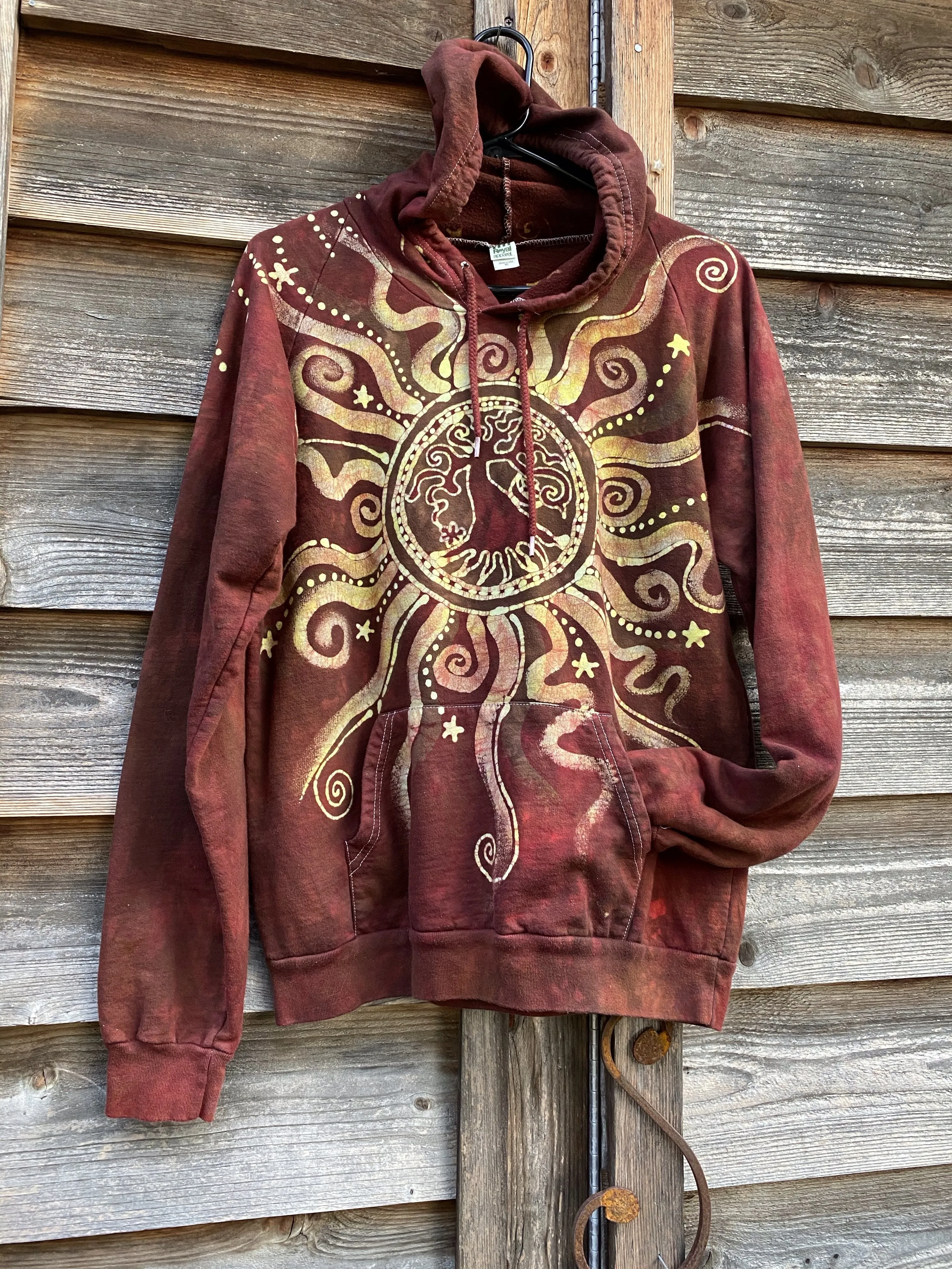 Fire On The Mountain Handcrafted Pullover Batik Hoodie - Organic Cotton - Size Large ONLY