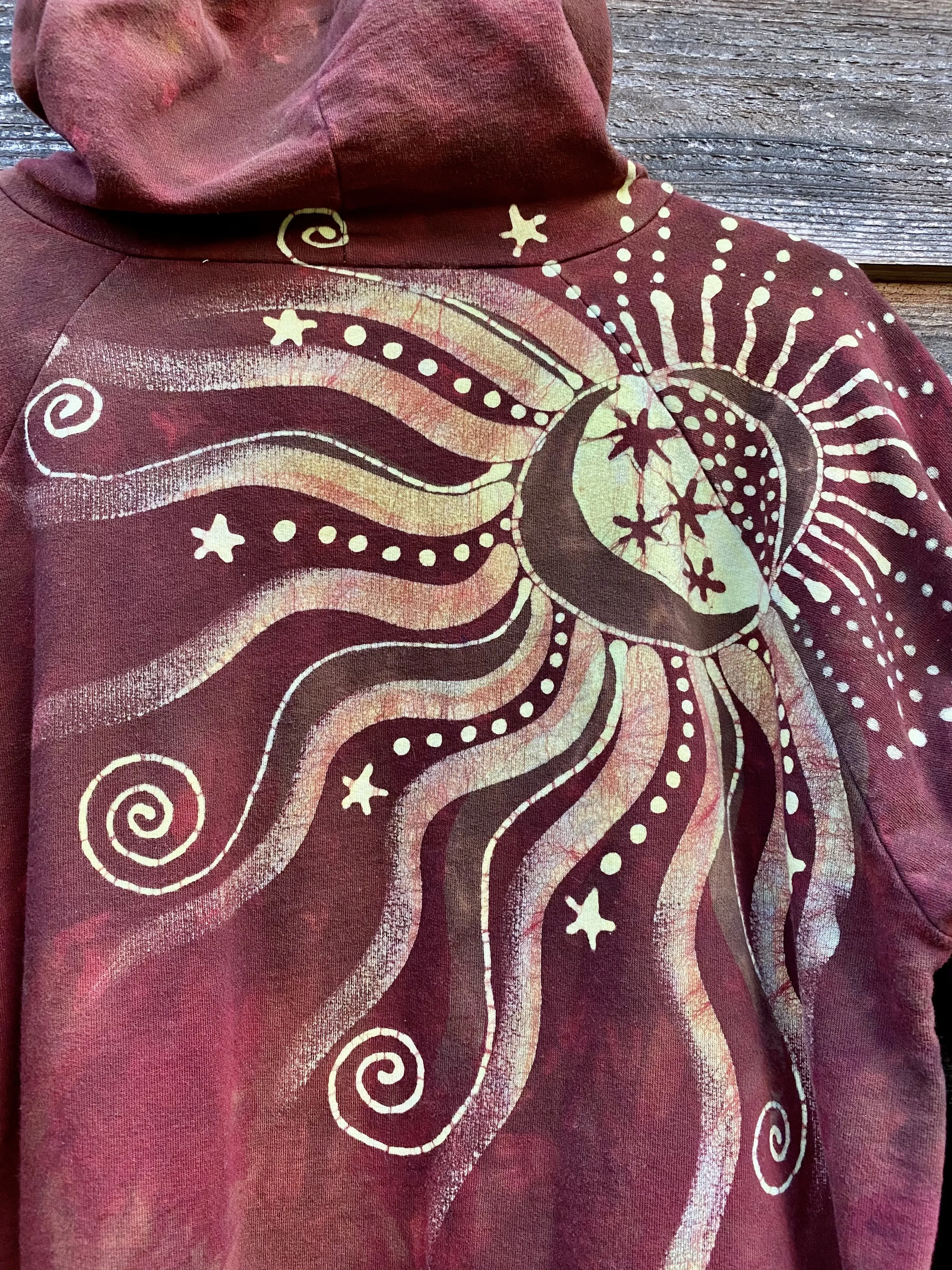 Fire On The Mountain Handcrafted Pullover Batik Hoodie - Organic Cotton - Size Large ONLY