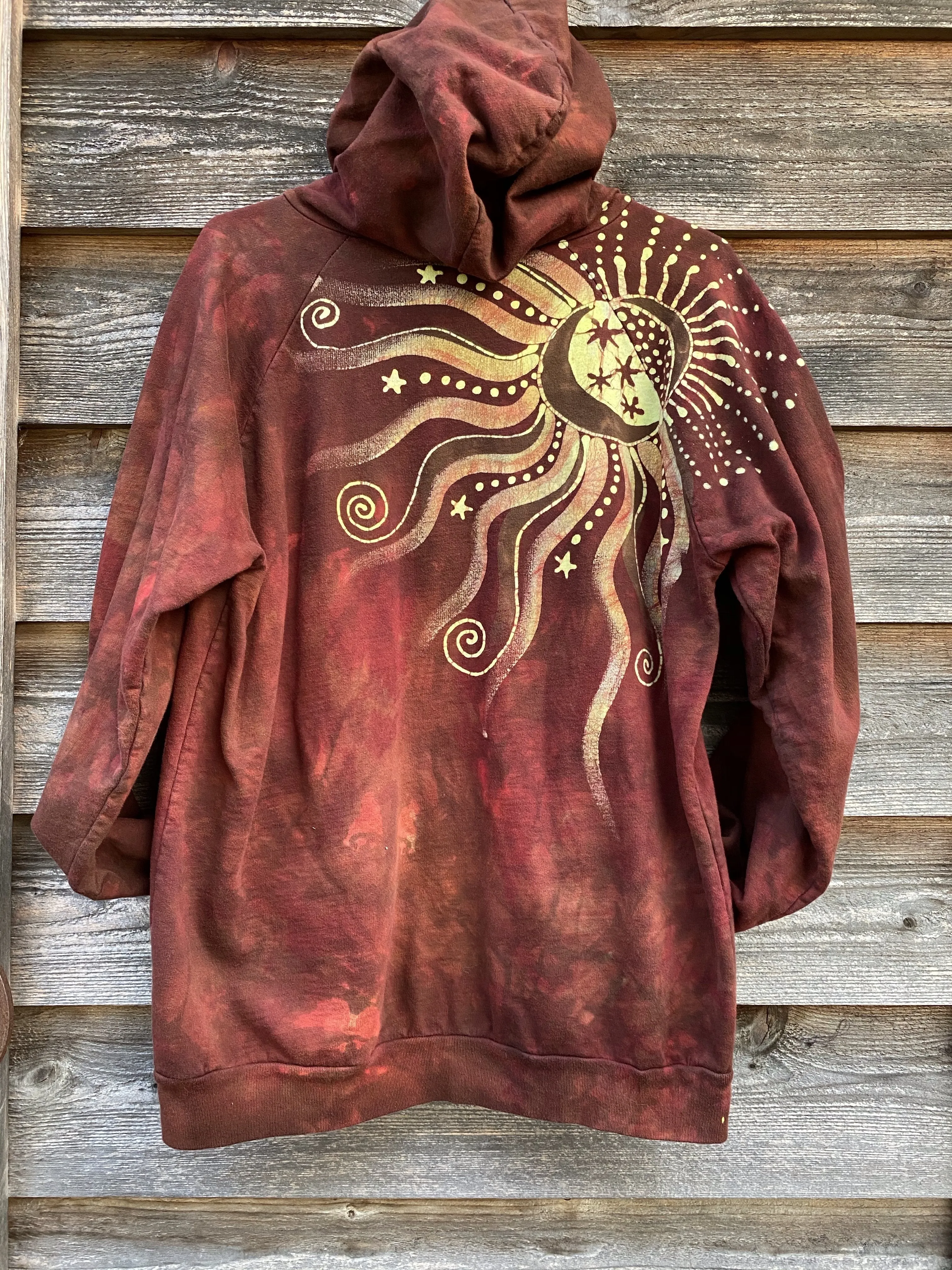 Fire On The Mountain Handcrafted Pullover Batik Hoodie - Organic Cotton - Size Large ONLY