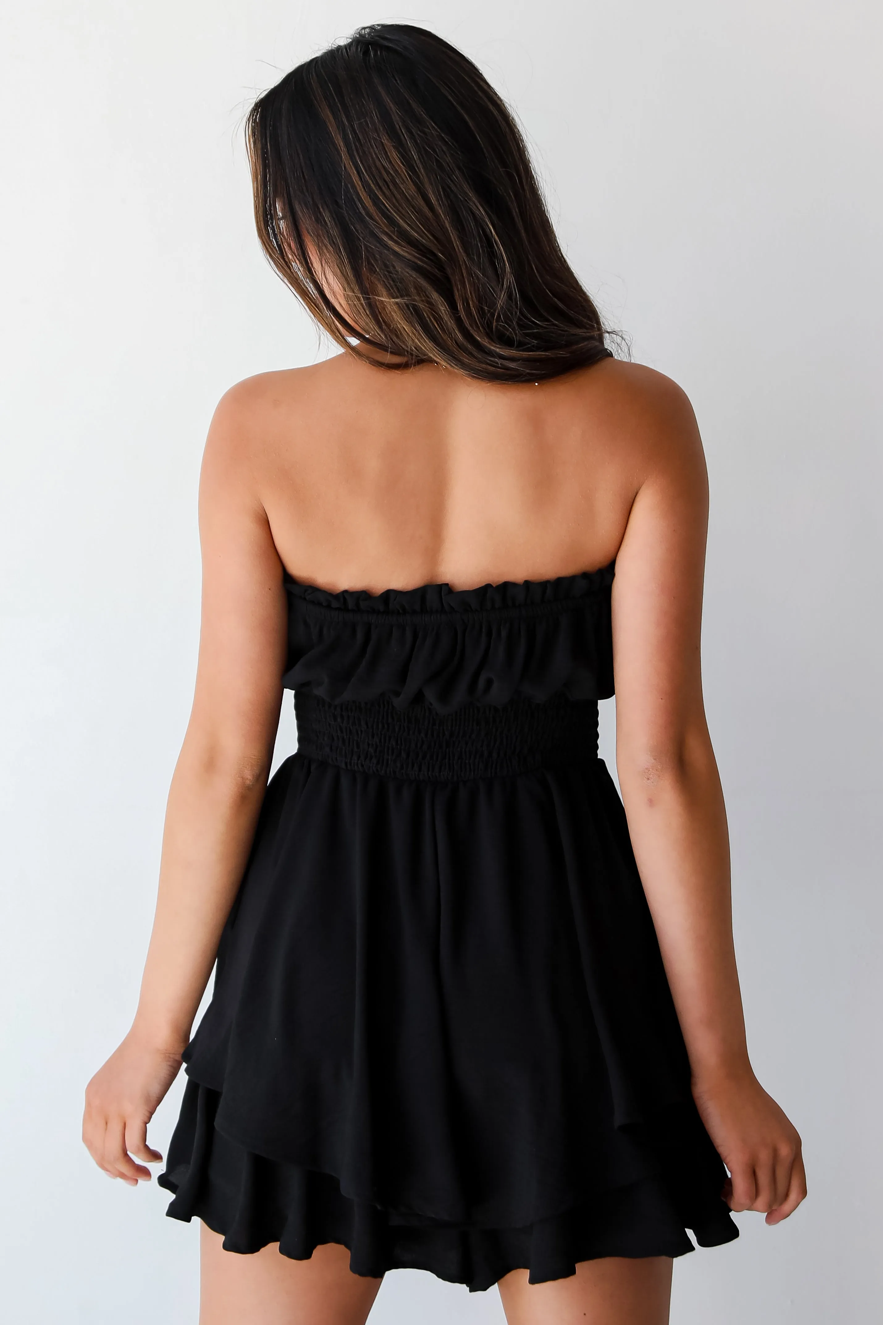 Flattering Moment Black Strapless Romper